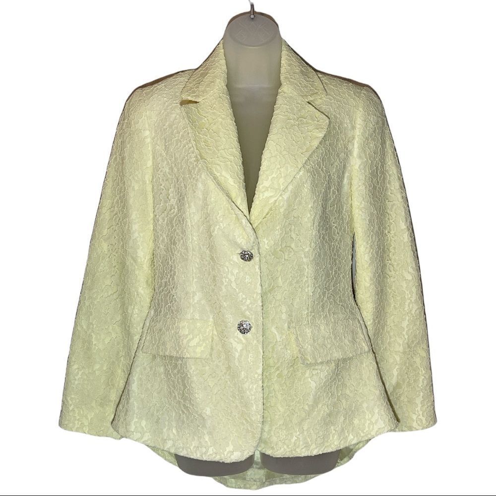 Together Spiegel Vintage 1990s Lemon Yellow Lace Overlay 2 Button Blazer 10
